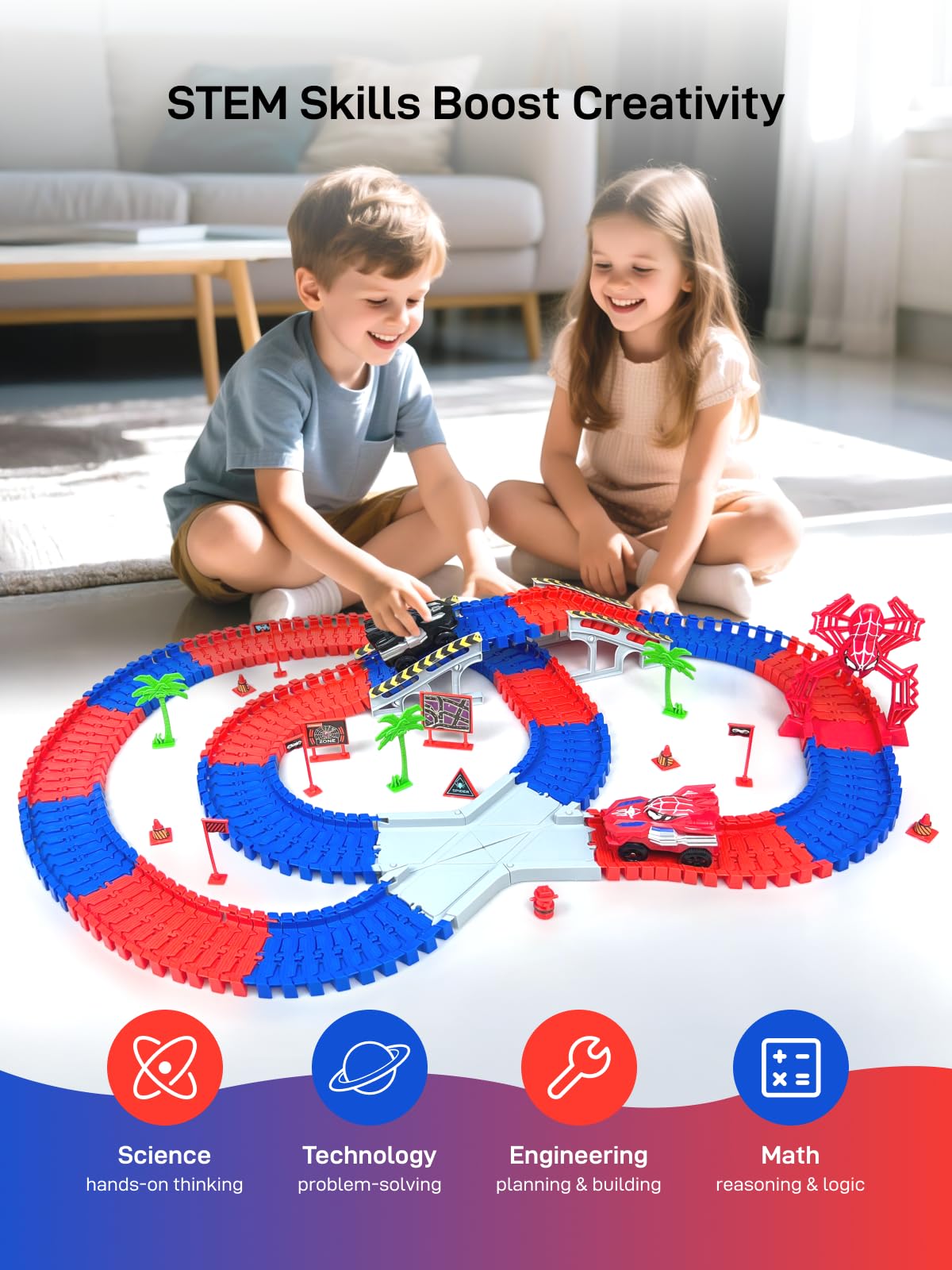 Spider Toys For Ages 5-7, Spider Race Track With 2 Pcs Spider Cars Toys For 3 4 5 6 Year Old Boys Girls Diy Flexible Tracks Play