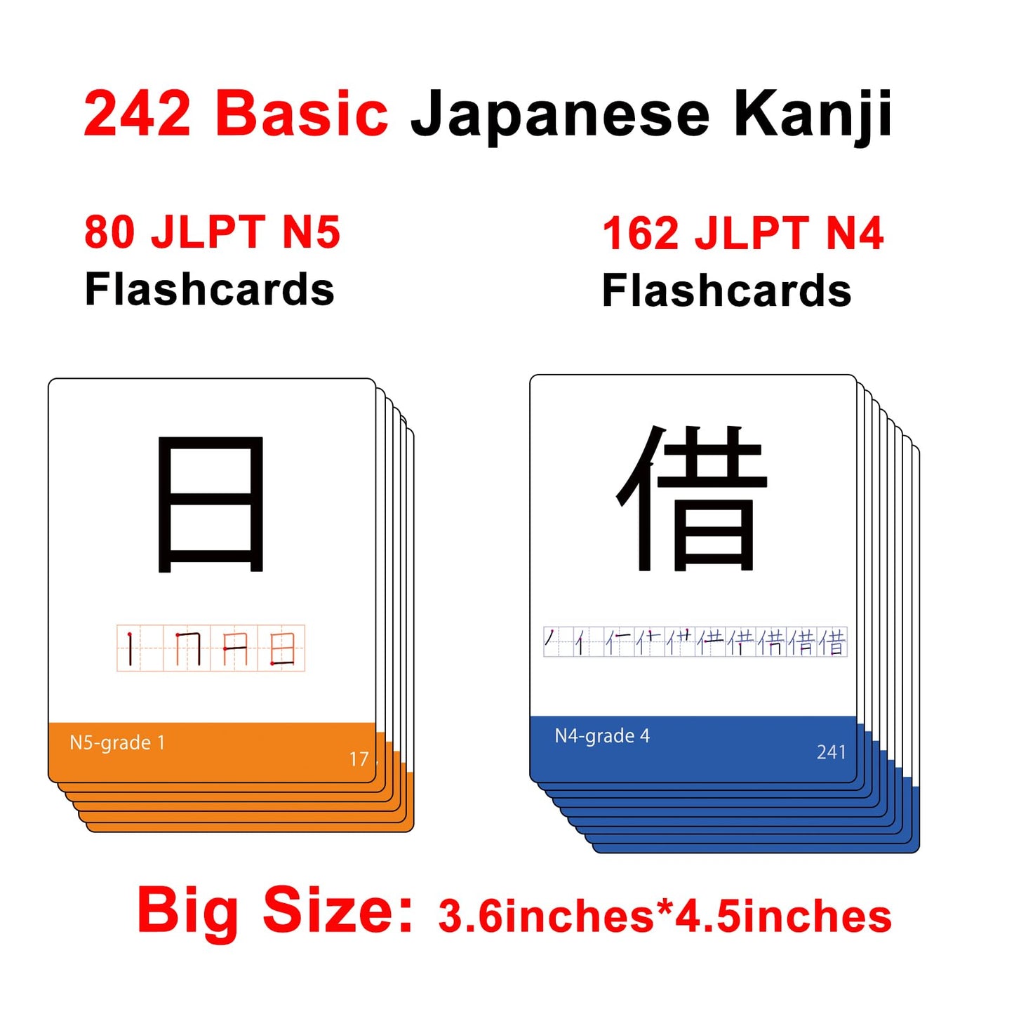 242 Basic Japanese Kanji Flash Cards (Jlpt N4 & N5)