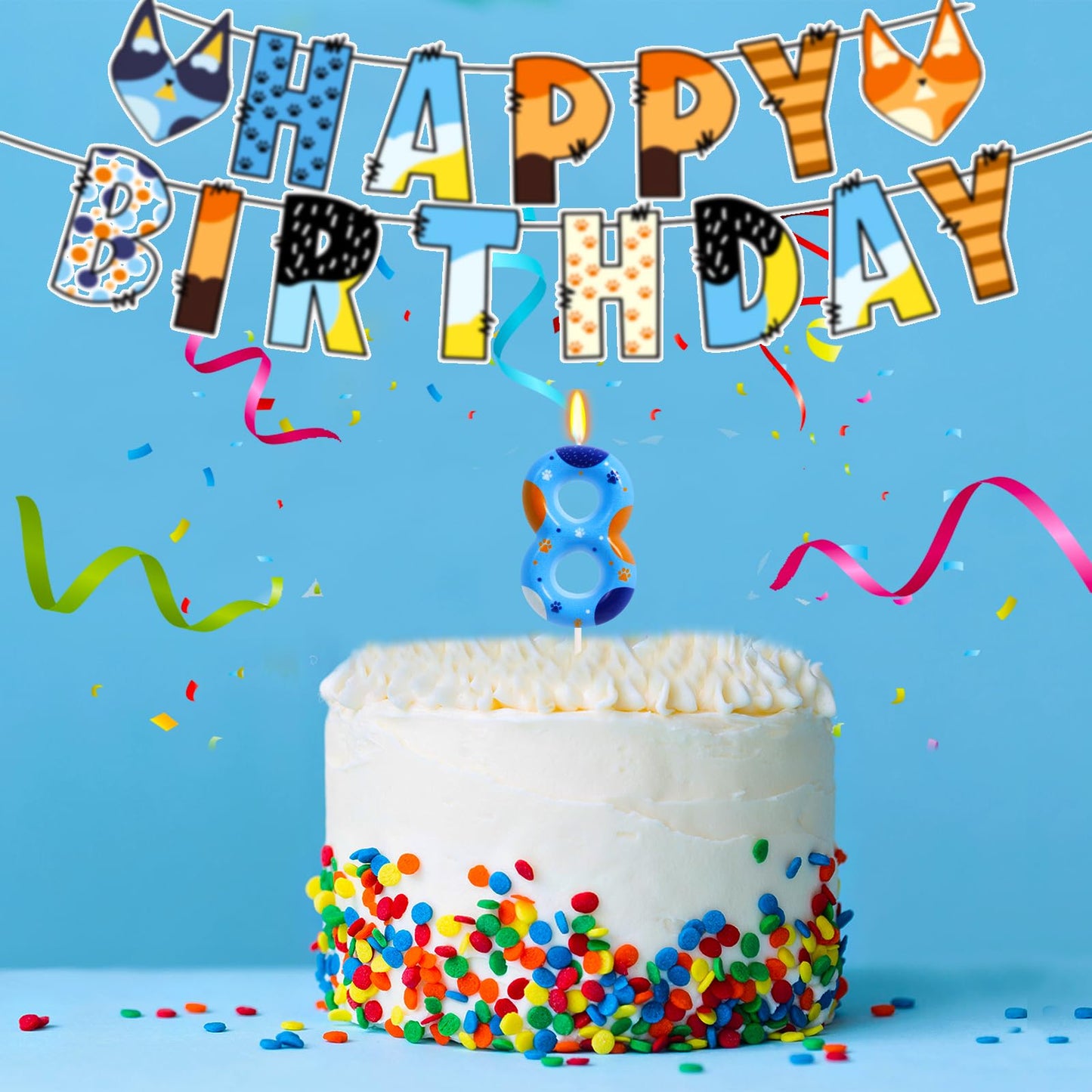 ElekFX Blue Dog Paw Birthday Candles, Number 8 Paw Print Birthday Party Supplies, 2.76 inch Paw Cake Topper Decorations, Birthda