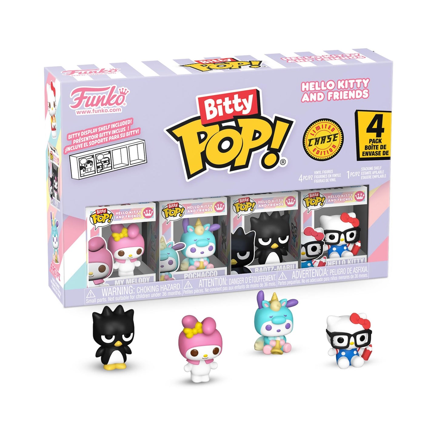 Funko Pop! Bitty: Sanrio - My Melody, Pochacco (Unicorn Party), Badtz-Maru, and Chase Mini Figure - 0.9 Inch (2.2 Cm) - Hello Ki