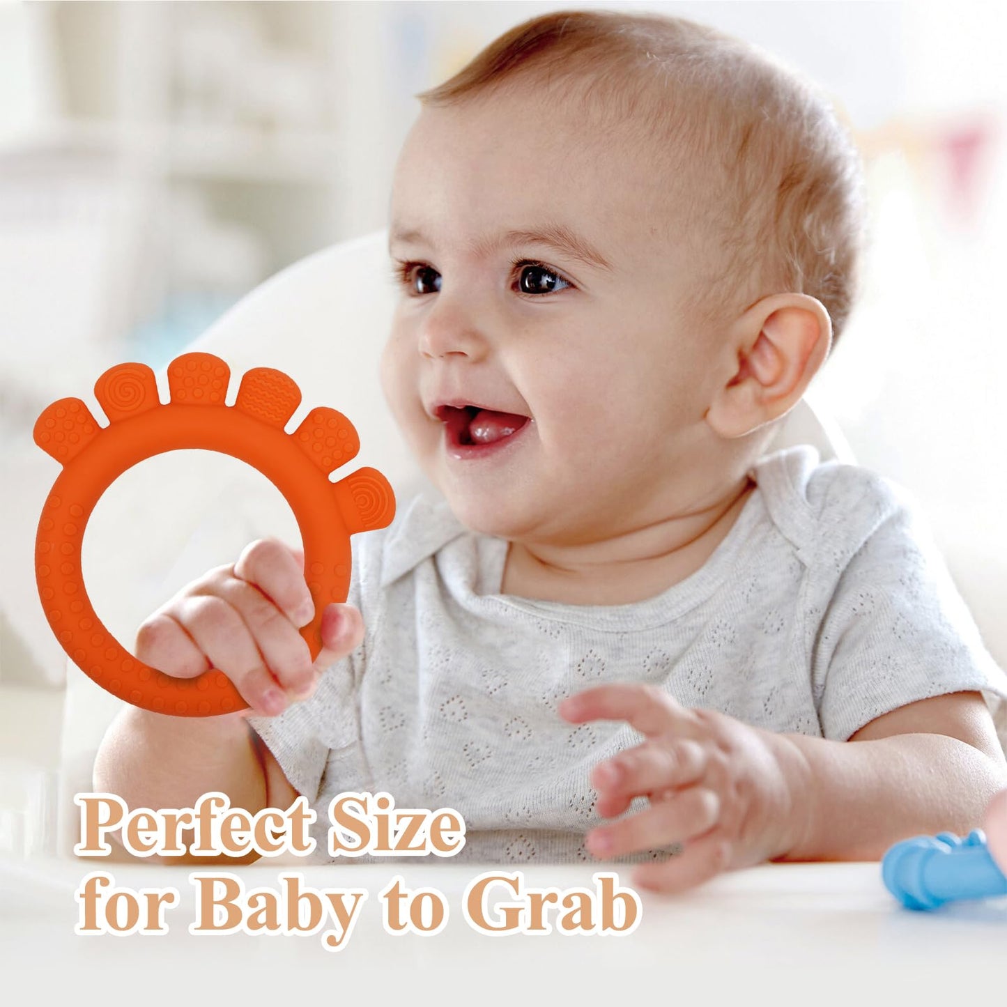 Baby Silicone Teething Ring Toys For 0-6,6-12 Months Boys And Girls,Chew Teether Stuff For Infant,Newborn Must Have Essentials,B