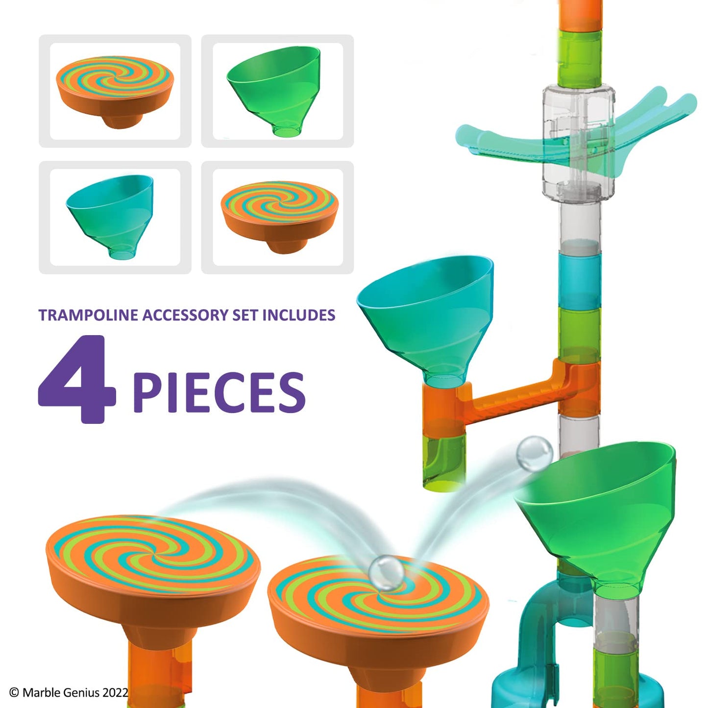 Marble Genius Stunts Trampoline Set: Includes 2 New Patented Trampolines And 2 Catch Buckets, Compatible With Other Marble Genius Products, Includes Online App, For Ages 5 And Above, Orange Swirl