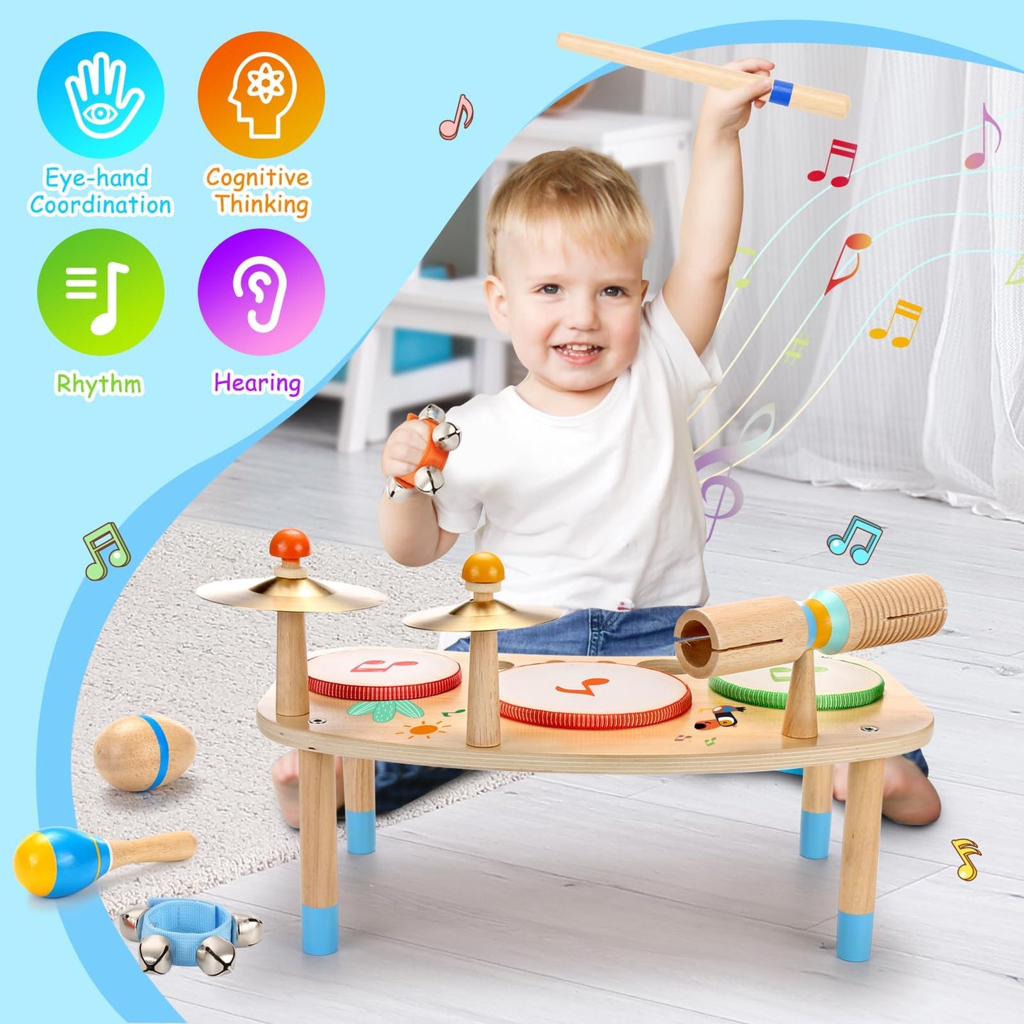 Oathx Kids Drum Set - 11 In 1 Musical Instruments For Toddlers Baby Preschool Educational Musical Toys, Montessori Toys For Kids Ages 1-6