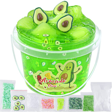 Clear Slime, Green Avocado Clear Jelly Cube Glimmer Crunchy Slime With 8 Add-Ins, Idea Stress Relief Toy, Kids Party Favor, Birthday Easter Christmas New Year Gift For Girls And Boys Age 6 7 8 9 10+
