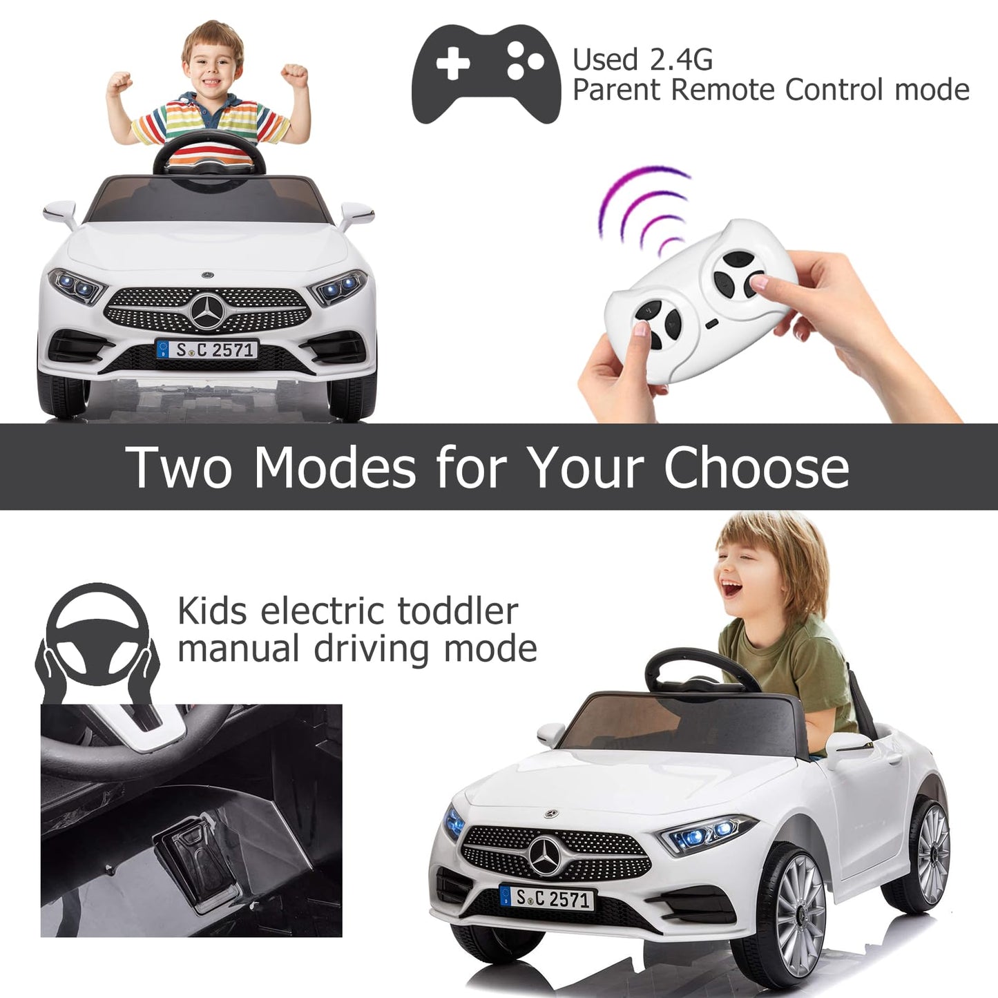 FXIONA Kids Electric Cars for Toddler Ride On with Parent Remote Control Vehicles for Girl and Boy Ride in 12V Battery Power 4 Wheels Mercedes Benz Big Toys Baby Toddler Car Music Light 3 Speed(White)