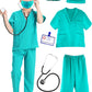Puteraya Kids Doctor Scrubs Costume Set Doctor Surgical Suit Uniform For Boys Girls Dress Up Halloween Cosplay (Green, 4-5 Years