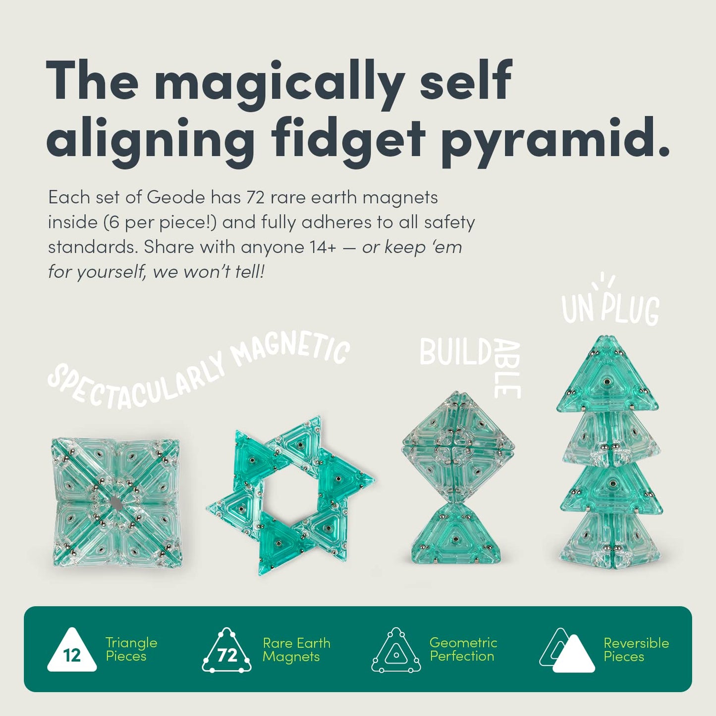 Speks Geode Pyramid - Magnetic Fidget Toy For Adults & Teens 14+ | Sensory Gadget For Stress Relief, Office Desk Toy Present, Christmas Gift, Holiday Stocking Stuffer | 12-Piece Set - Aqua