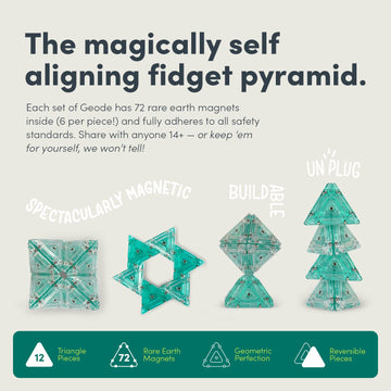 Speks Geode Pyramid - Magnetic Fidget Toy For Adults & Teens 14+ | Sensory Gadget For Stress Relief, Office Desk Toy Present, Christmas Gift, Holiday Stocking Stuffer | 12-Piece Set - Aqua