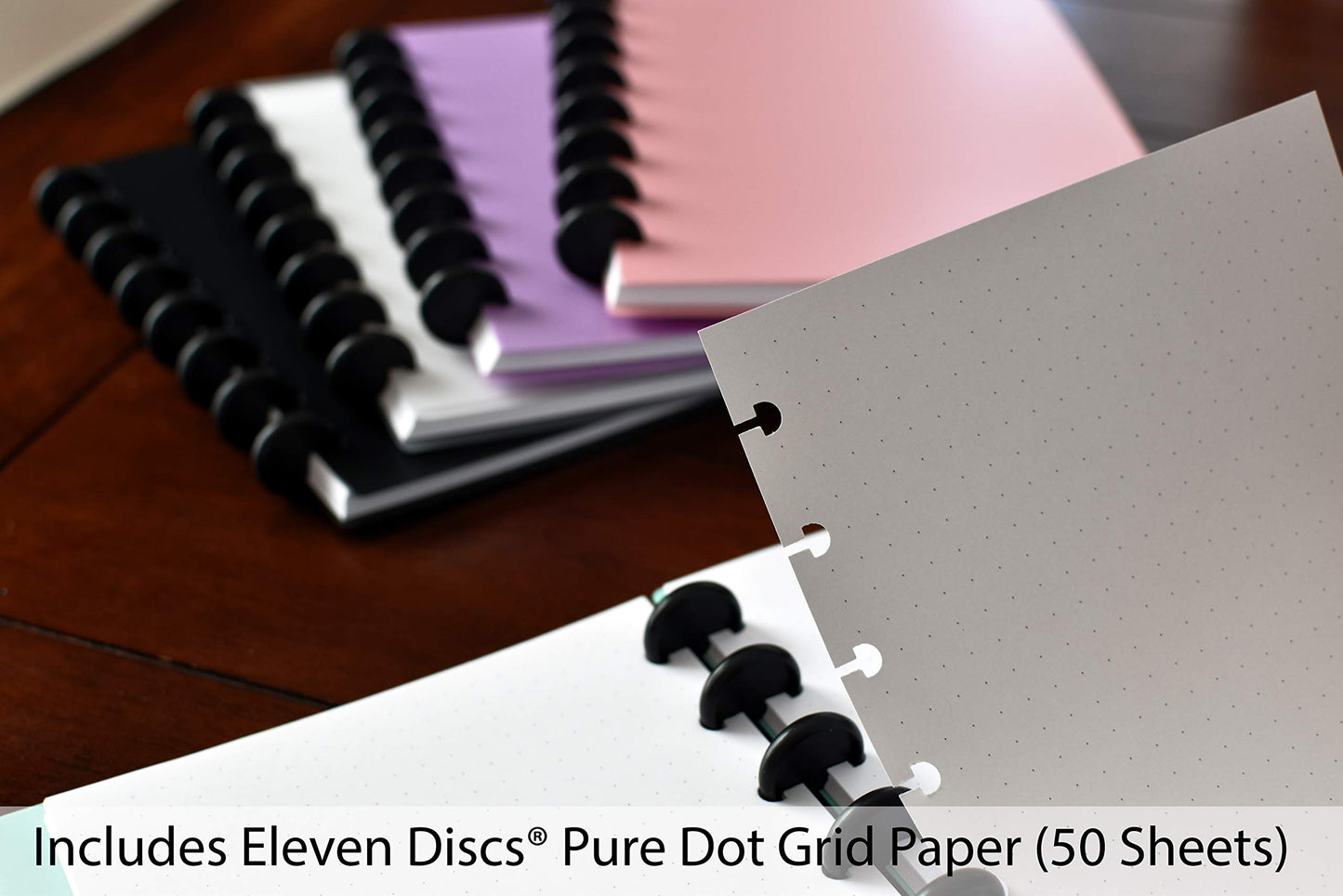 Eleven Discs Discbound Notebook, Junior Size, 1mm Poly Cover, Heavyweight Paper, 50 Dot Grid Sheets (Purple)