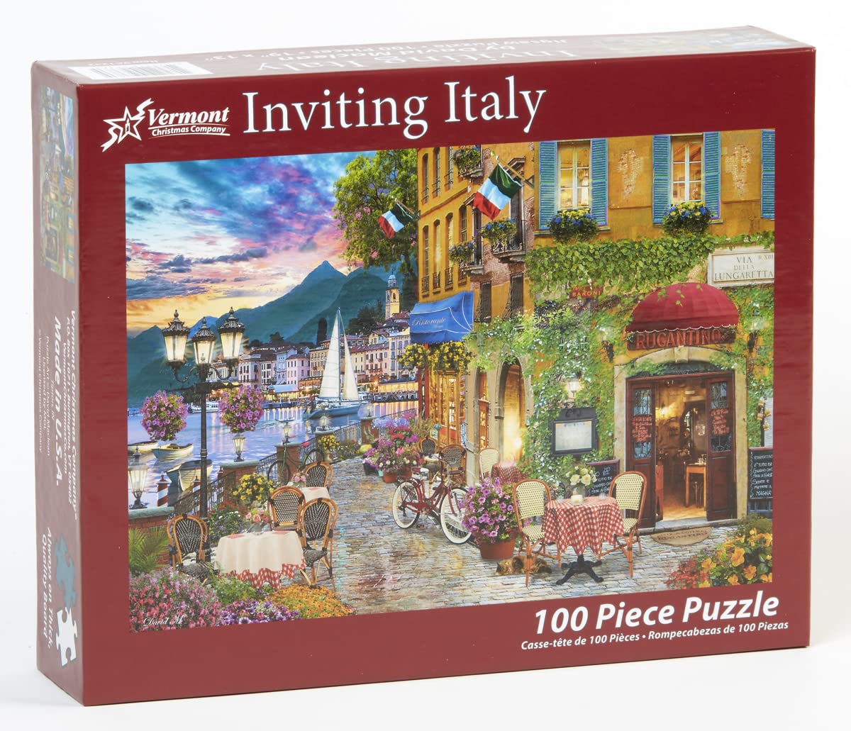 Vermont Christmas Company Inviting Italy Jigsaw Puzzle - 100 Piece Italy Puzzles for mature-themeds & Families - 19 x 13 Jigsaw Puzzle of Italy with Large Fully Interlocking & Randomly Shaped Pieces