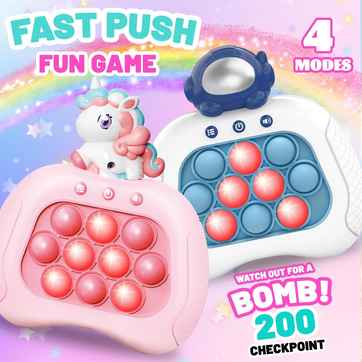 Fast Push Game, Pop Bubble Fidget Toy Quick Push Light Up Popping Game Toys For Ages 4-12, Birthday Gifts For Boys & Girls & Tee