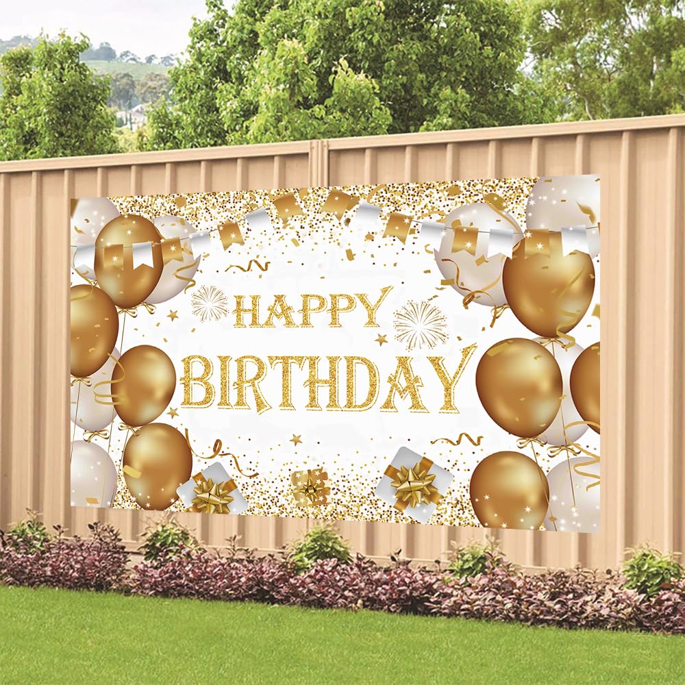 Gold Birthday Party Decoration Gold Happy Birthday Backdrop Gold Photo Background Banner Poster For Gold Party Decorations Party