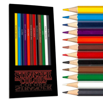 Pun Labs Stranger Colors-Inspired Colored Pencils Set of 12 with 10 Fun Coloring Pages - Soft Core Drawing Pencils for Adults &