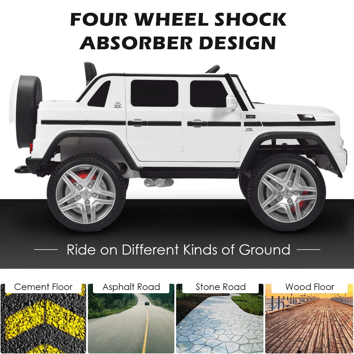 HONEY JOY Mercedes-Benz Maybach G650 Ride On Truck, 12V Electric Car, Remote Control, LED Lights, Music, White