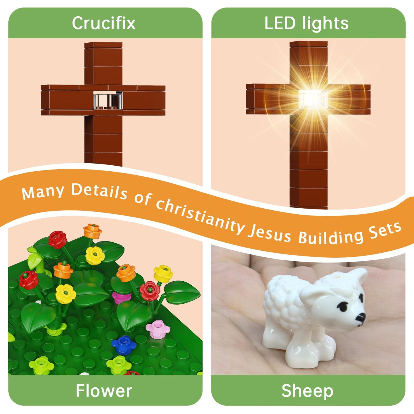 Jesus Building Block Set, The Shepherd God,Compatible With Lego Jesus Building Toy, Bible Story Jesus Figures With Led Light,Easter, Christmas, Christian Gift For Adults And Kids Age 6+(324Pcs)