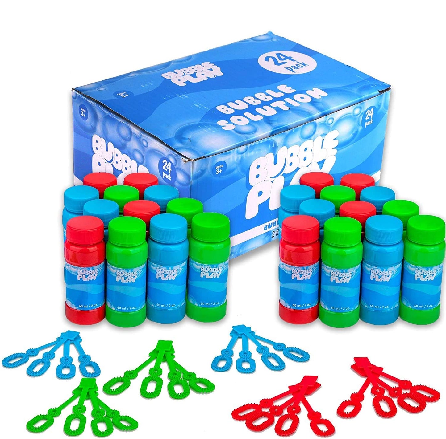 Bubbleplay Bubble Blower Bottles With Wands - 24 Pack 2 Oz Bottles Of Bubble Solution With Wands For Kids - Outdoor Summer Fun, Birthday Party Favors (24 Pack)