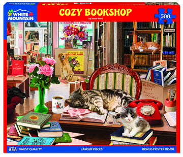 White Mountain Puzzles - Cozy Bookshop - 500 Piece Jigsaw Puzzle
