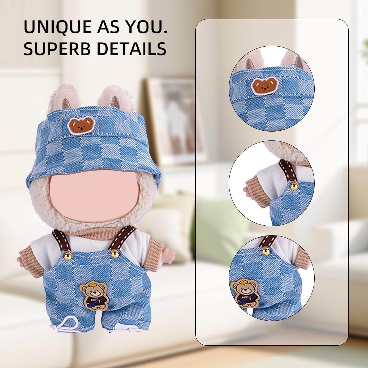 17cm Doll Clothes Set  enhanced Jeans & Knitted Sweater Outfit for 17cm 15cm Dolls  Cute Dress Up Fashion  No Doll Included (Blue  17cm/15cm)