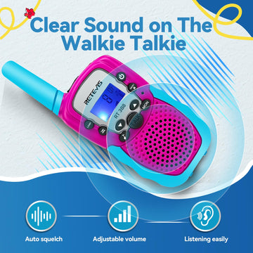Retevis RT388 Kids Walkie Talkies - 2 Way Radio, 22 CH, Clear Sound, Flashlight, Blue Pink, Toys for 6-12 Year Olds, Outdoor Games