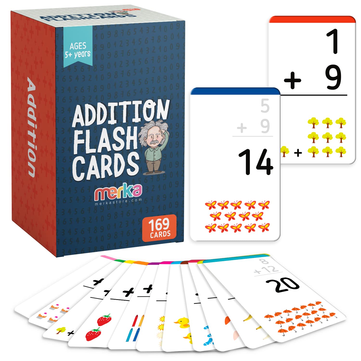 Merka Addition Flash Cards For Kids, Math Facts Flashcards, Preschool Math Set Of 169 Cards, Flashcards For Kindergarten, Addition Games, Classroom Use And Homeschool Supplies