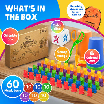 Skoolzy Counting Bears Set - 70 Pc Color Sorting Sensory Toys For Toddlers 3-4 - Montessori Toys For 3 Year Old - Autism Toys For Toddlers 3-4 - Color Sorting Toys For Toddlers Learning + Education
