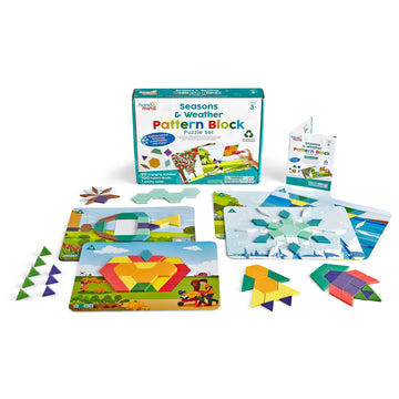 Hand2Mind Seasons And Weather Pattern Block Puzzle Set, Tangram Puzzle, Geometric Shapes For Kids, Pattern Blocks Cards, Pattern Play, Toddler Battern Blocks, Kindergarten Learning Activities