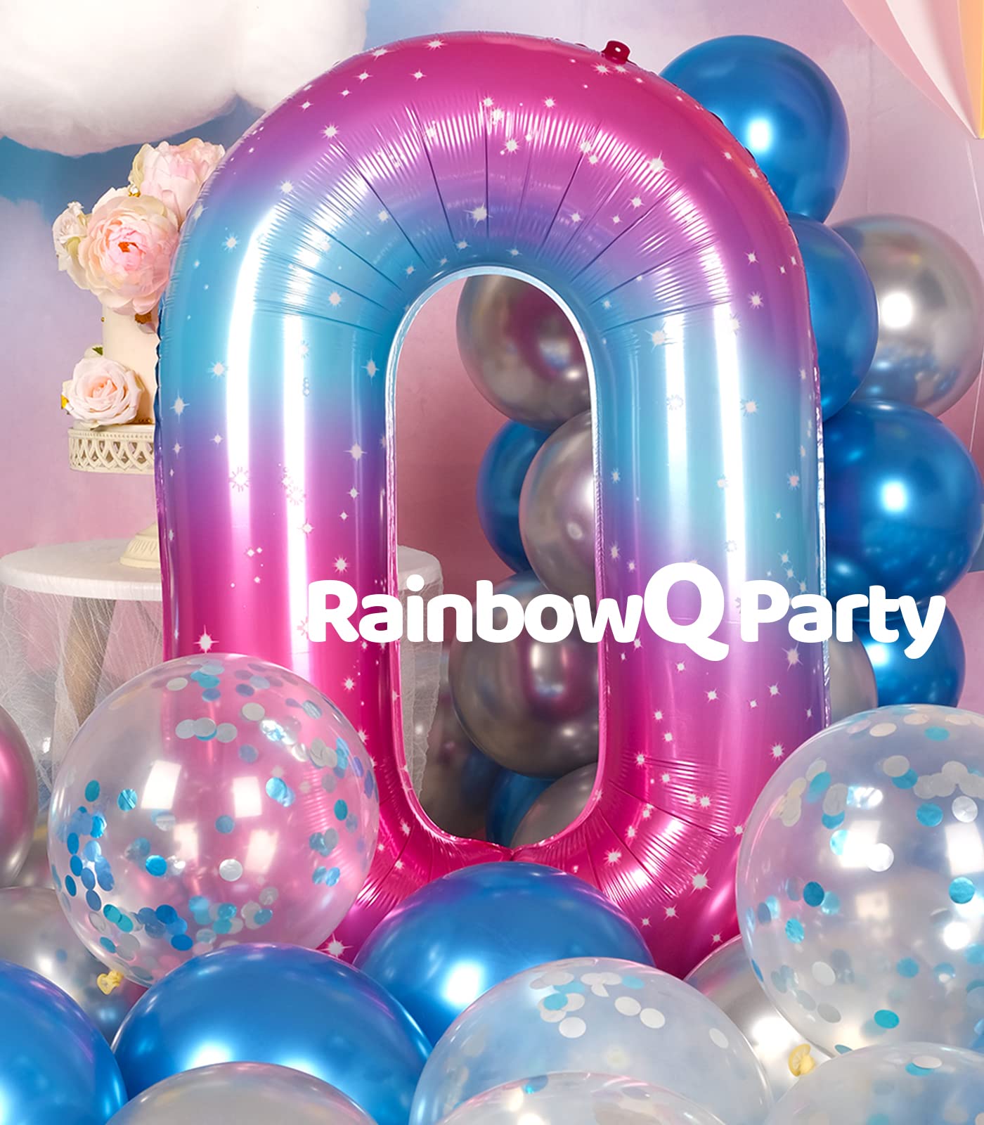 Rainbowq 0 Balloon Number 40 Inch For Boy Or Girl Big Starry 0-9 Foil Mylar Large 0 Number Balloon Happy 0Th Birthday Party Anni