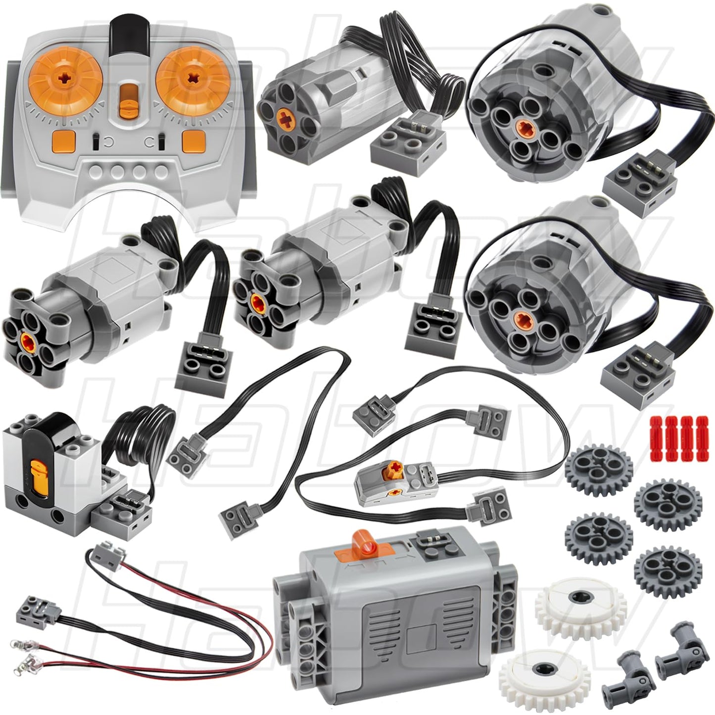 Habow 24Pcs Power-Function Technic-Parts Kit M/L/Xl Motor Ir Remote Control Aa-Battery-Box-8881 Ir Receiver Extension Wire Light