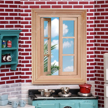 Iland Dollhouse Window, 1/12 Scale Accessories, Wooden Window Panes & Trims (Classic Push-Out)