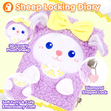 Sheep Diary For Girls With Lock, Plush Lamb Toys Gift For Teen Girls, Kids Sheep Writing Journal Notebook, Birthday Gifts For Little Girls Ages 5 6 7 8 9 10-12 Year Old