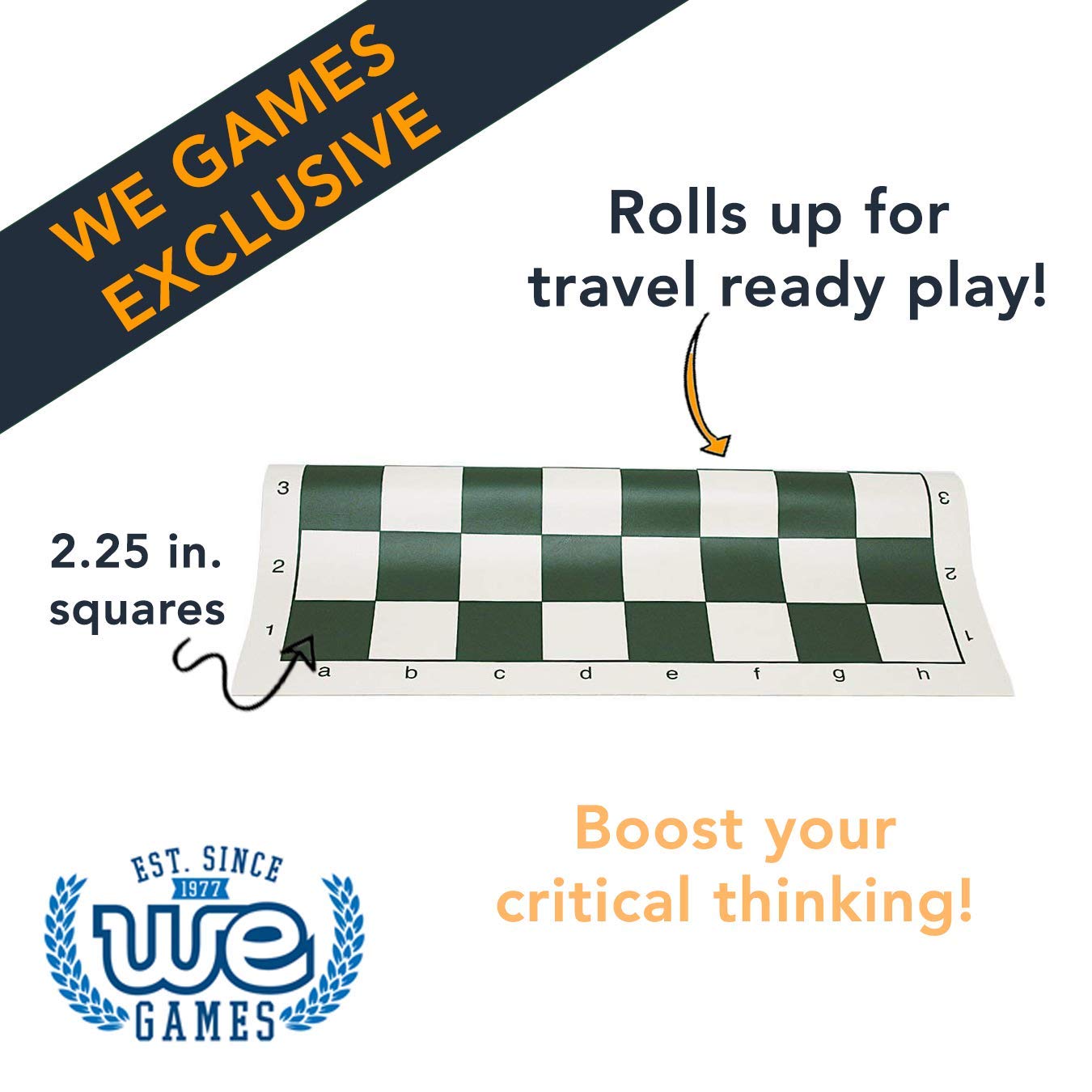 We Games- Tournament Roll Up Vinyl Chess Board- Green And White