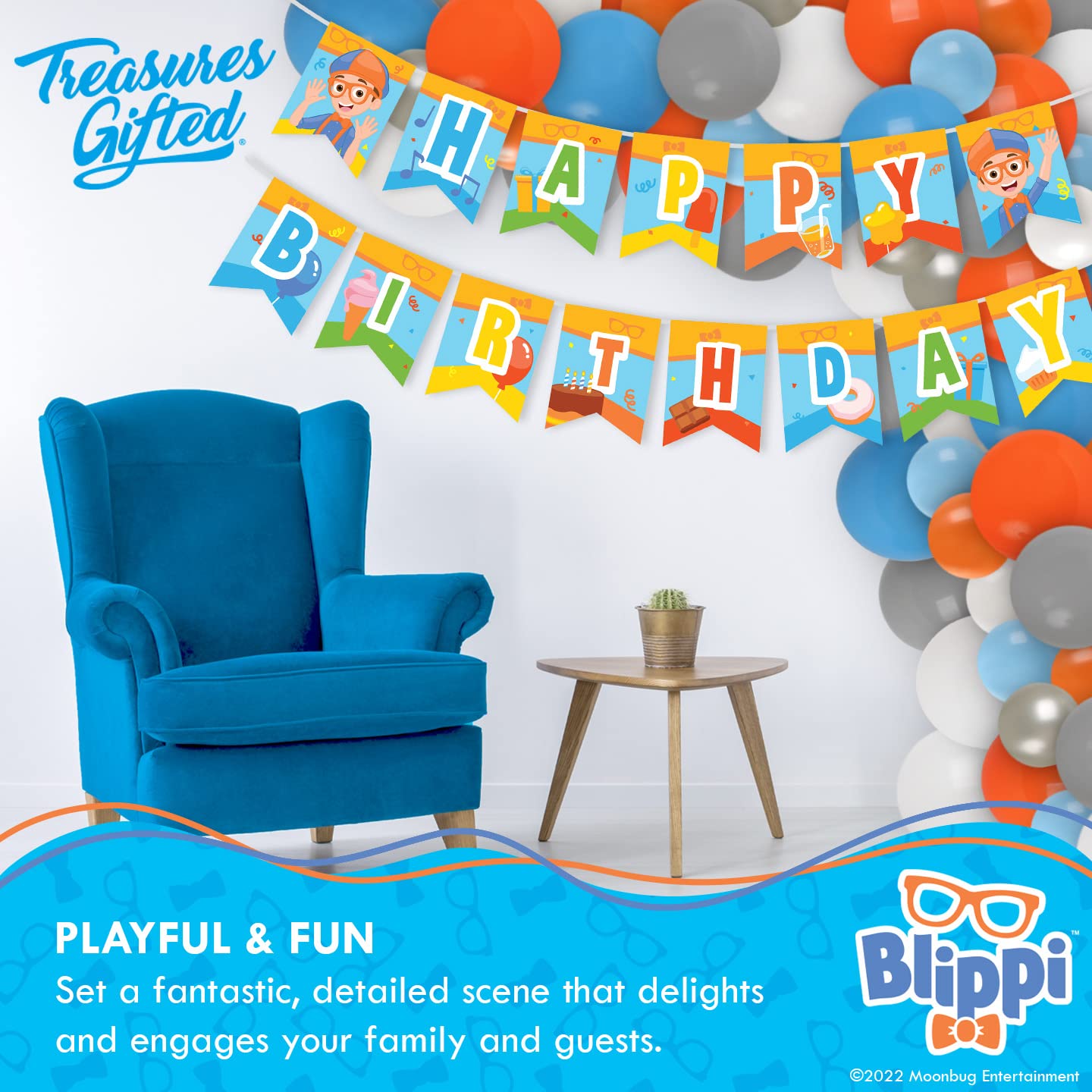 Treasures Gifted Officially Licensed Blippi Banner - Blippi Happy Birthday Banner - Blippi Birthday Party Supplies - Blippi Part