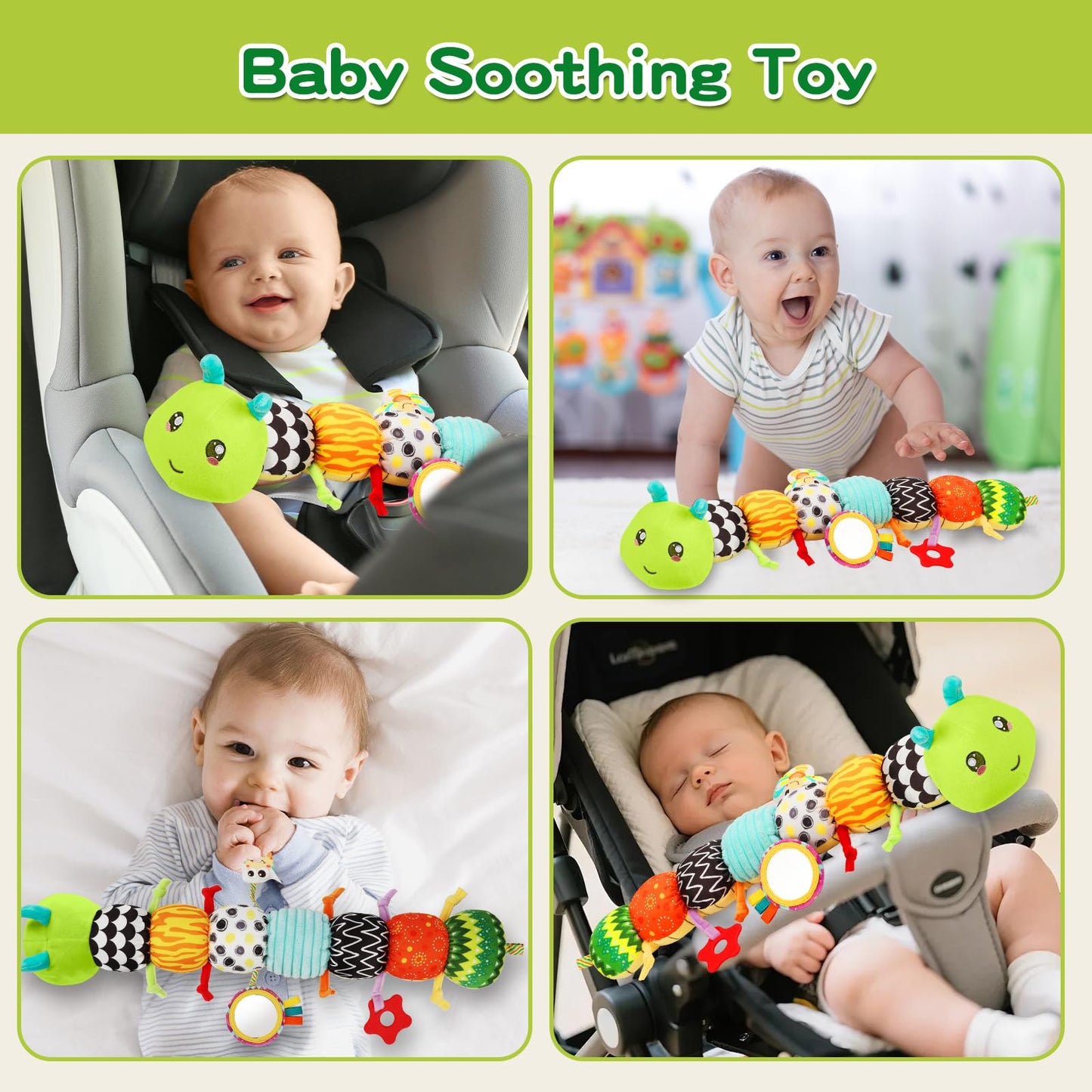 Baby Toys Musical Caterpillar for 0-12 Months  Infant Stuffed Animal with Mirror  Crinkle & Rattle  Tummy Time Toy for Newborn 3 6 9 12 18 Months  Baby Shower Gifts for Boys and Girls