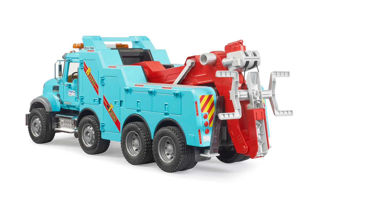 Bruder Mack Granite Heavy Rescue Wrecker Tow Truck with Light & Sound, 26.5" Blue, Plastic, Model 02831