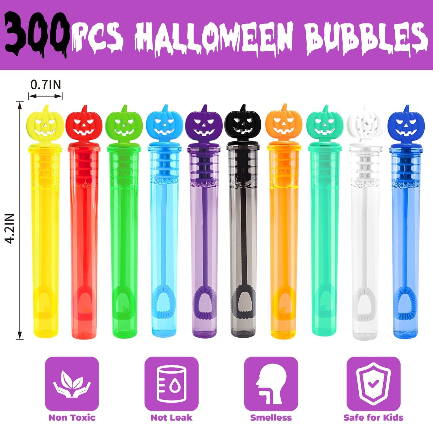 AuroTops 300 PCS Halloween Mini Bubble Wands,Halloween Party Favors for Kids Halloween-Themed Gifts Bubbles Bulk for Trick or Tr