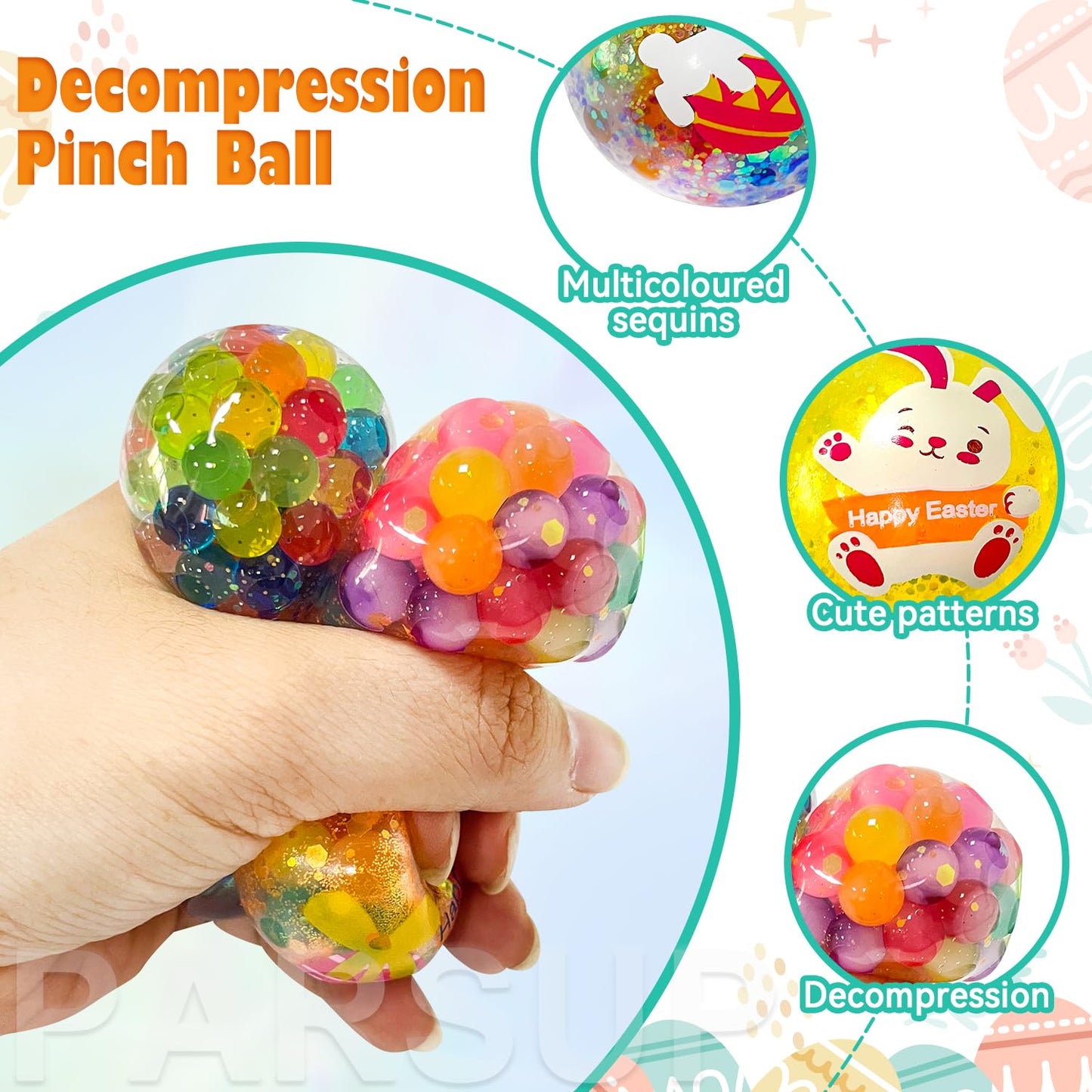 12Pcs Easter Marble Eggs With Fidget Stress Balls, 1Pc Non Woven Bags For Easter Theme Party Favors, Supplies For Easter Egg Hun