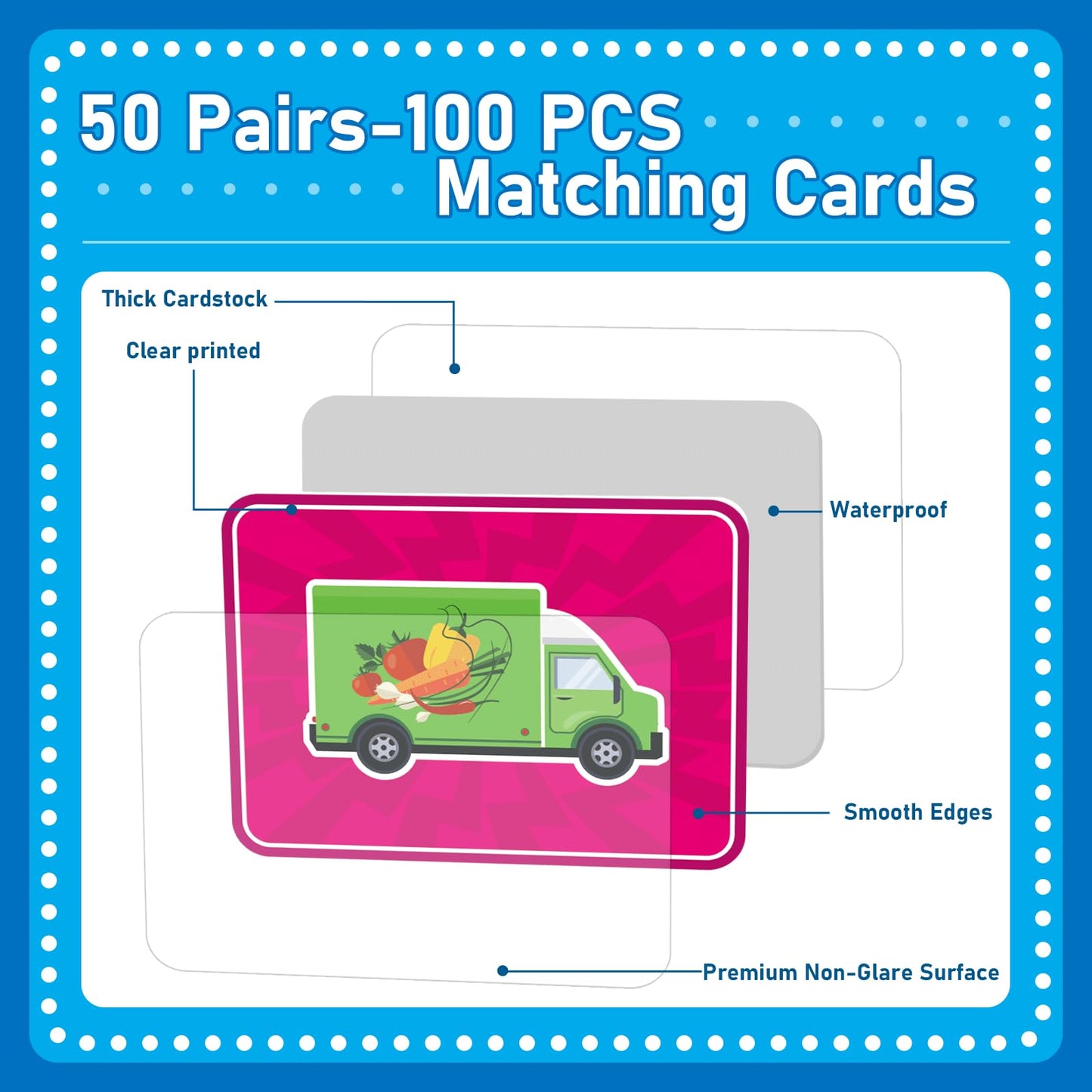 Gisgfim 50 Pairs Memory Matching Game For Kids Trucks Concentration Games For Preschool Educational Ages 4-8 A Fun & Fast Vehicl