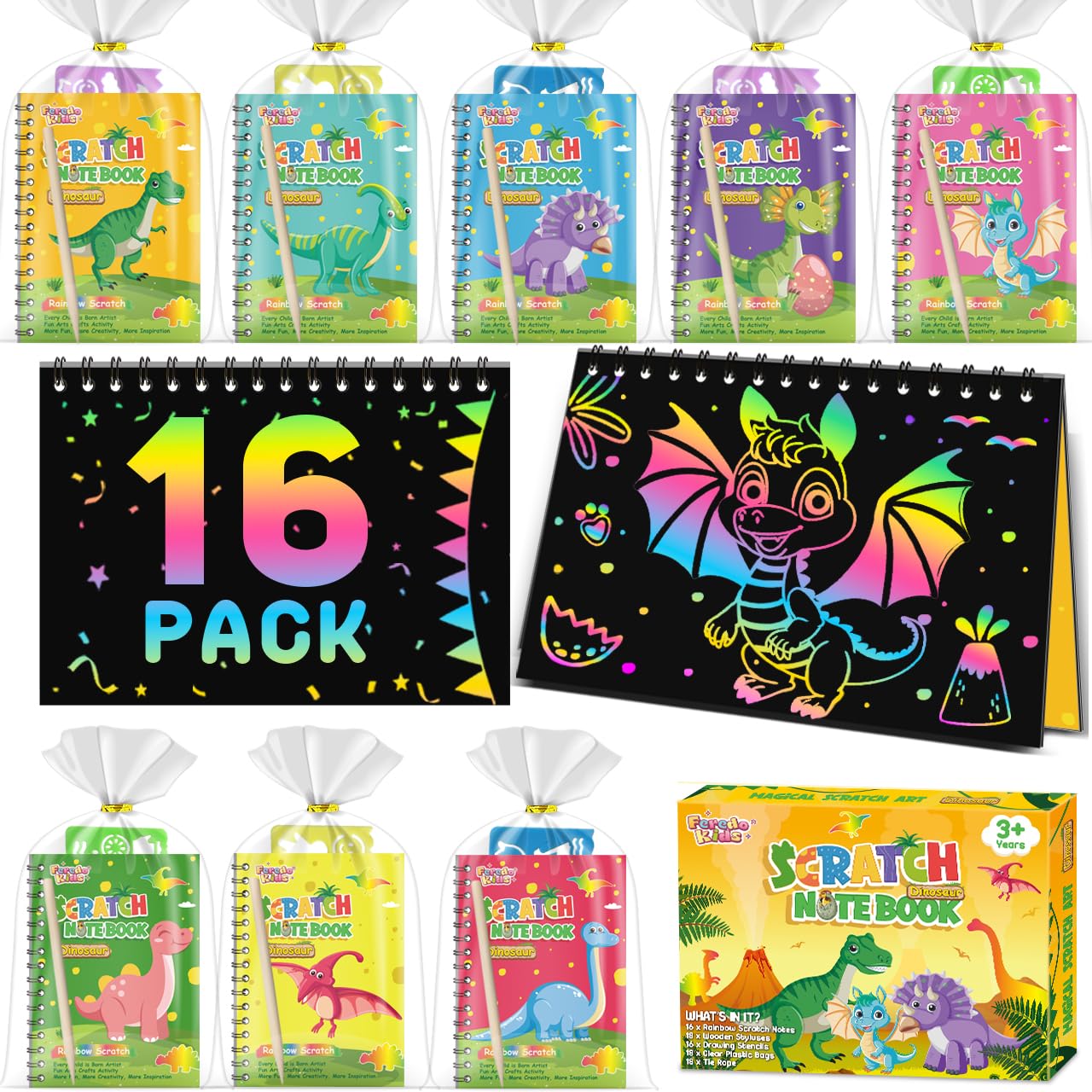 Party Favors Birthday Gifts For Kids: 16 Pack Scratch Art Notebook Party Favors For Kids Goodie Bags Stuffers Girls Boys Art Cra