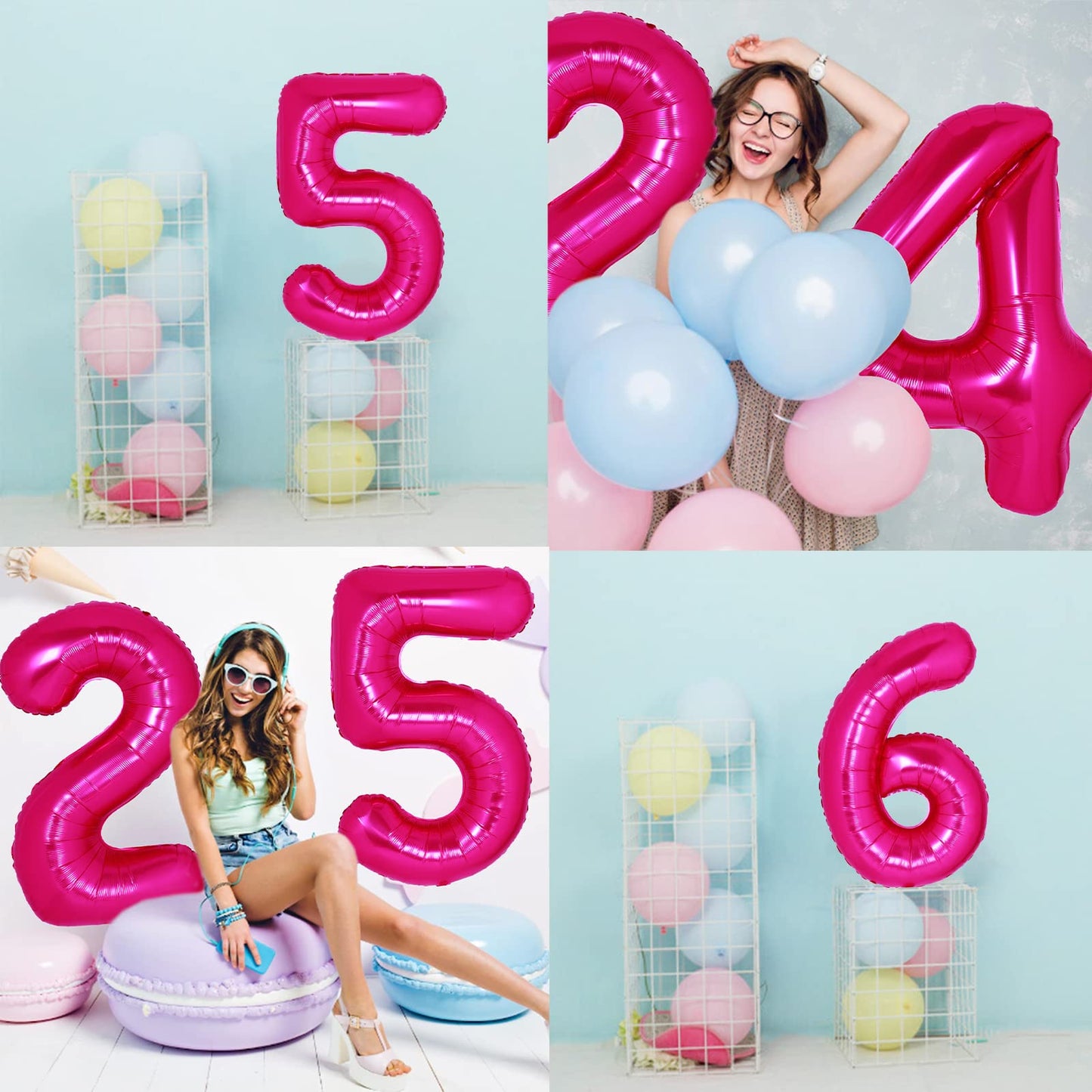 40 Inch Giant Hot Pink Number 4 Balloon, Helium Mylar Foil Number Balloons For Birthday Party, 4Th Birthday Decorations For Kids
