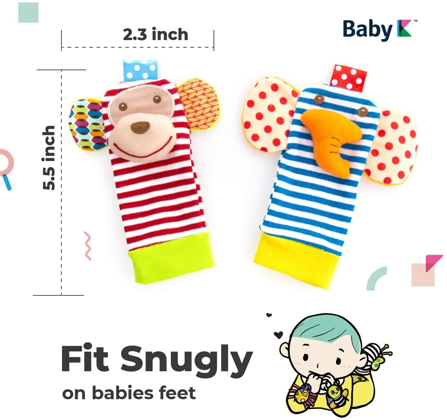 Baby K Baby Rattle Socks For Girls & Boys (Zoo Set) - Baby Toys 6-12 Months - Baby Wrist Rattles And Foot Rattles - Baby Toys Fo