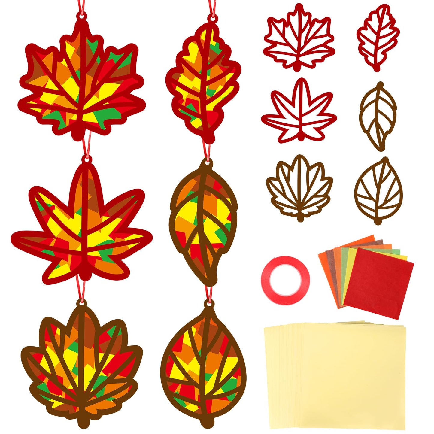 36 Set Fall Maple Leaves Suncatchers Crafts for Kids DIY Autumn Window Tissue Paper Crafts Kit Thanksgiving Maple Hanging Decor 