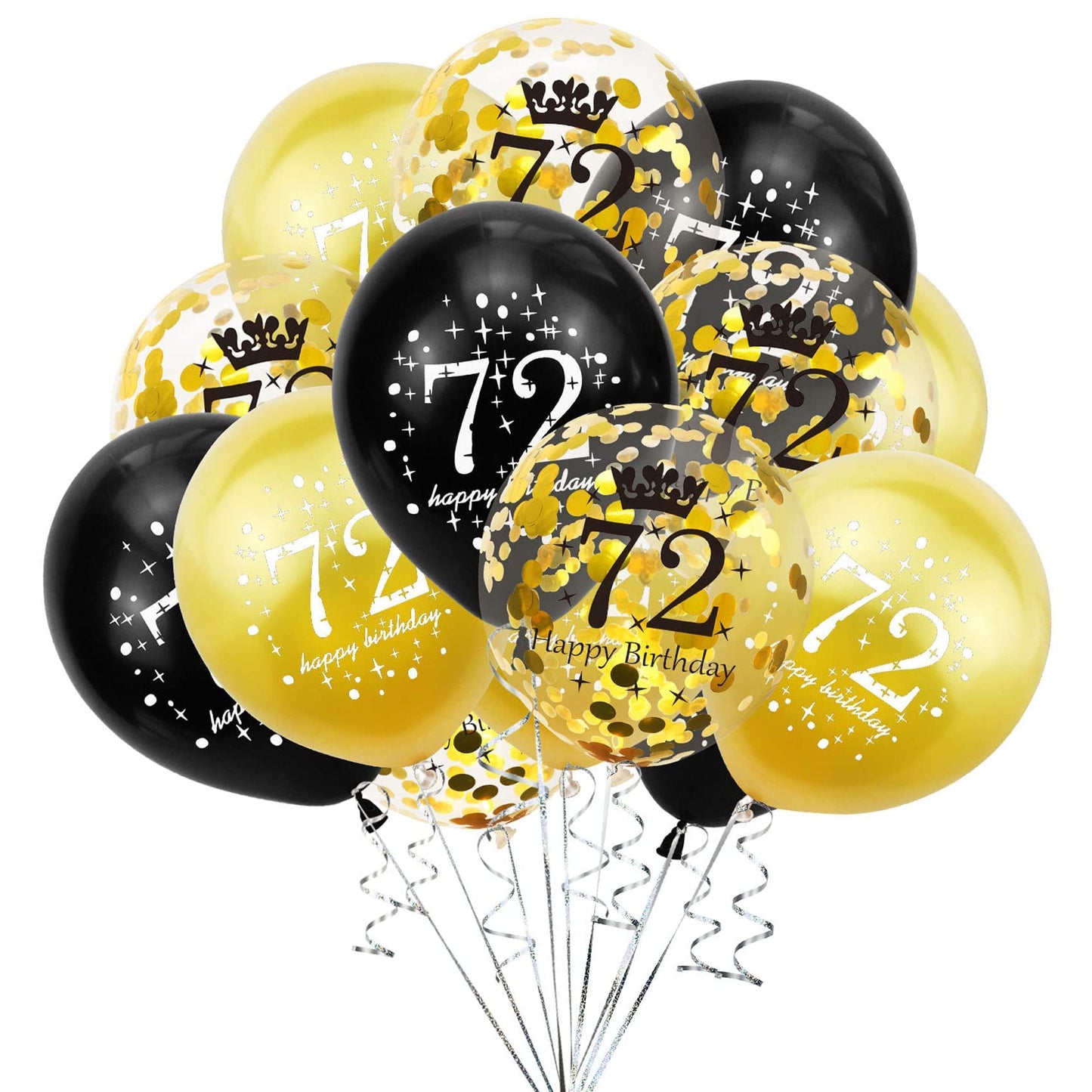 Shuntai 72Nd Birthday Balloon Gold And Black 72Nd Birthday Decorations For Men Women Latex Confetti Balloons 72 Year Old Theme B