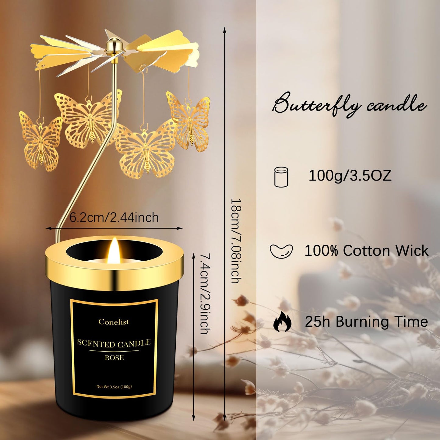 Conelist 4 Pack Christmas Butterfly Candle Gift for Women Hummingbird Rose Moon Cat Lavender Rose Scent Spinning Candle Rotatabl