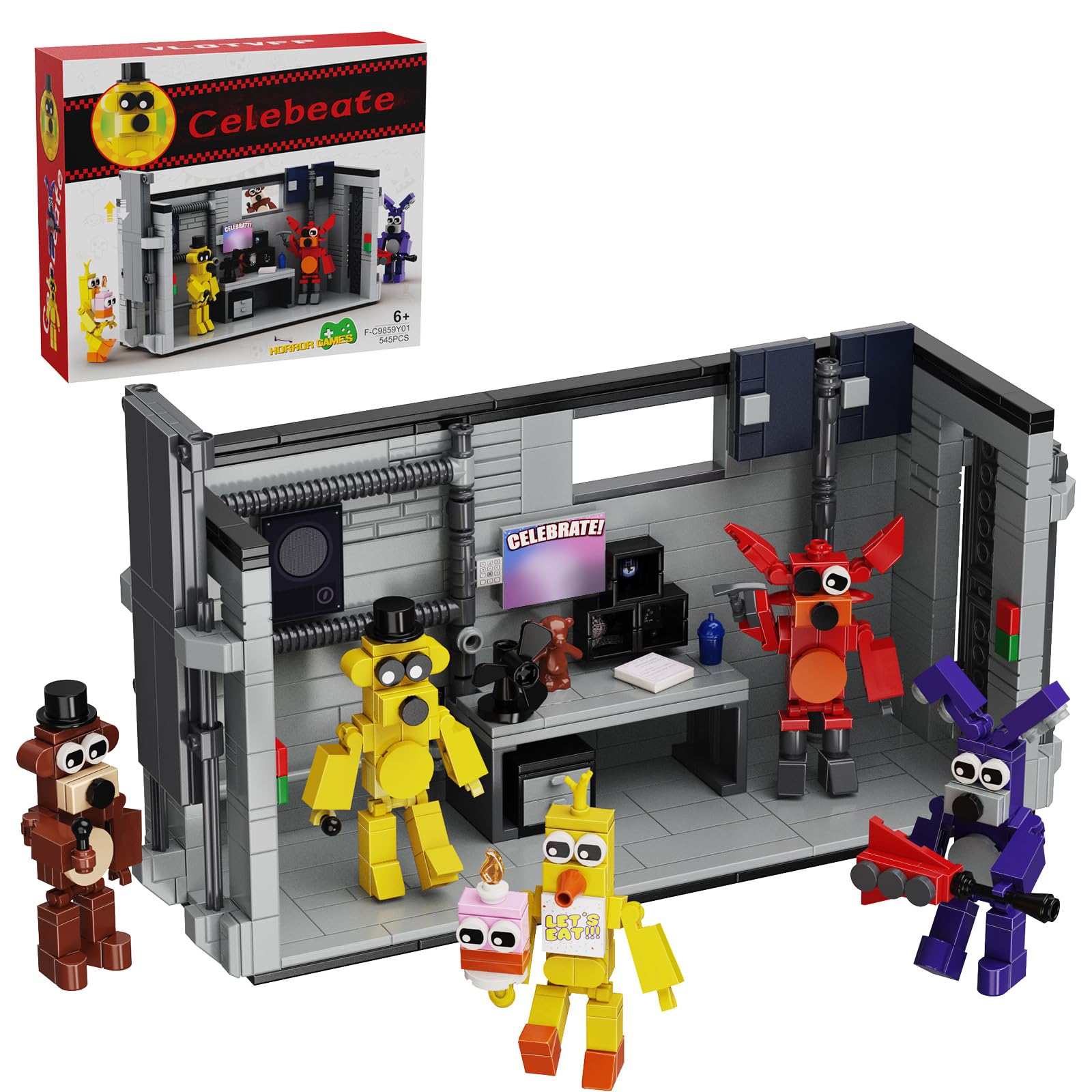 Five Nights Security Room Action Figure Building Block Set, 5 In 1 Monster With Stage Horror Game Toys, Compatible With Lego, Su