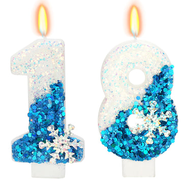 Snow Themed Birthday Candles, Birthday Candle for Party Supplies, Winter Birthday Party Supplies, 2.76 inch Number 18 Candle Cak