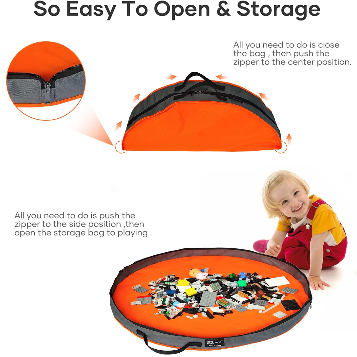 Bbpara - Toy Storage Basket Play Mat For Building Bricks & Blocks - Toy Storage Bags With Zipper - Easy Clean Up To Keep The Kid