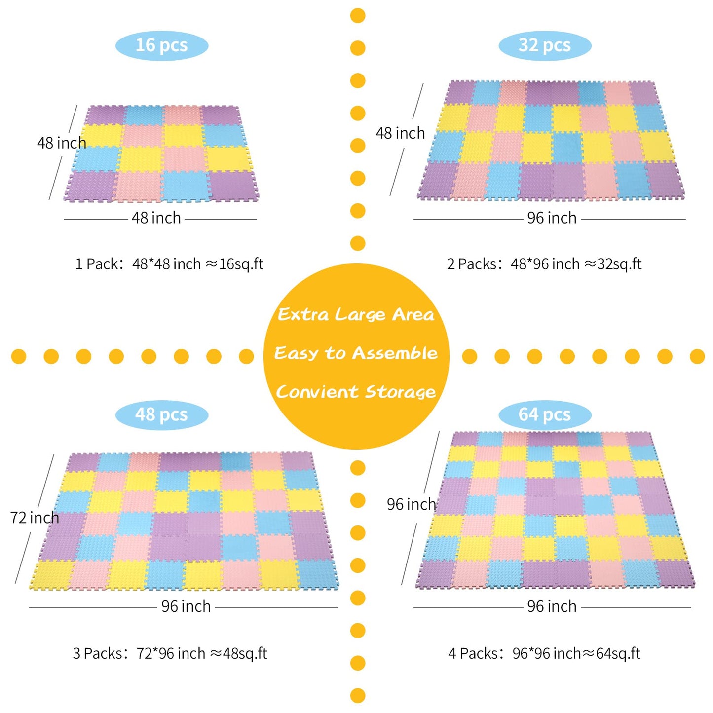 Tamiplay 16Pcs Foam Play Mat, Eva Soft Interlocking Floor Mats, Solid Colored Foam Puzzled Floor Mats, Baby Play Mat Exercise Mats With Storage Bag(Pink/Purple/Yellow/Light Blue)
