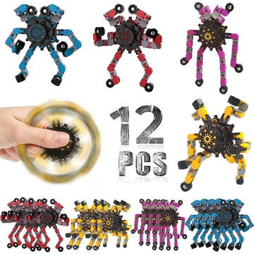 12 Pcs Deformable Robot Fidget Spinners Toys For Party Favor, Transformable Fingertip Spinner For Classroom Prizes, Christmas Va