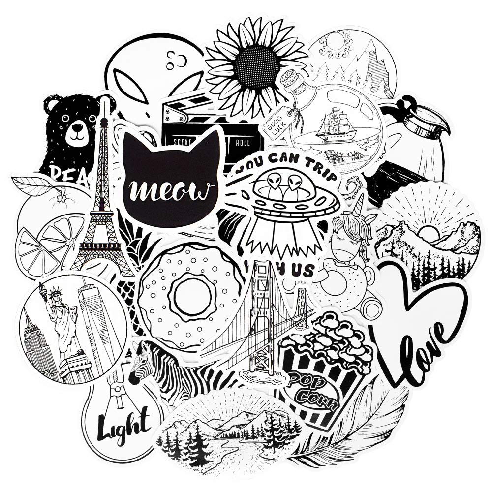 QTL Black and White VSCO Stickers for Teens Cute Stickers for Water Bottles Laptop for Girls Waterproof Vinyl Pack 50Pcs