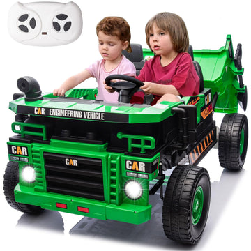 Nitoess 24V Ride On Dump Truck, 4Wd Kids Car With Remote Control, Electric Dump Bed And Shovel, Ride On Construction Vehicles 4X